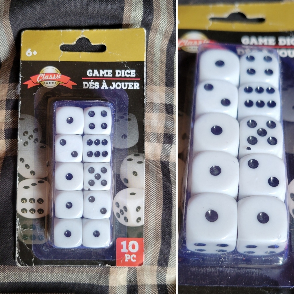 Game dice package, Classic Games, black and white, 10 pieces